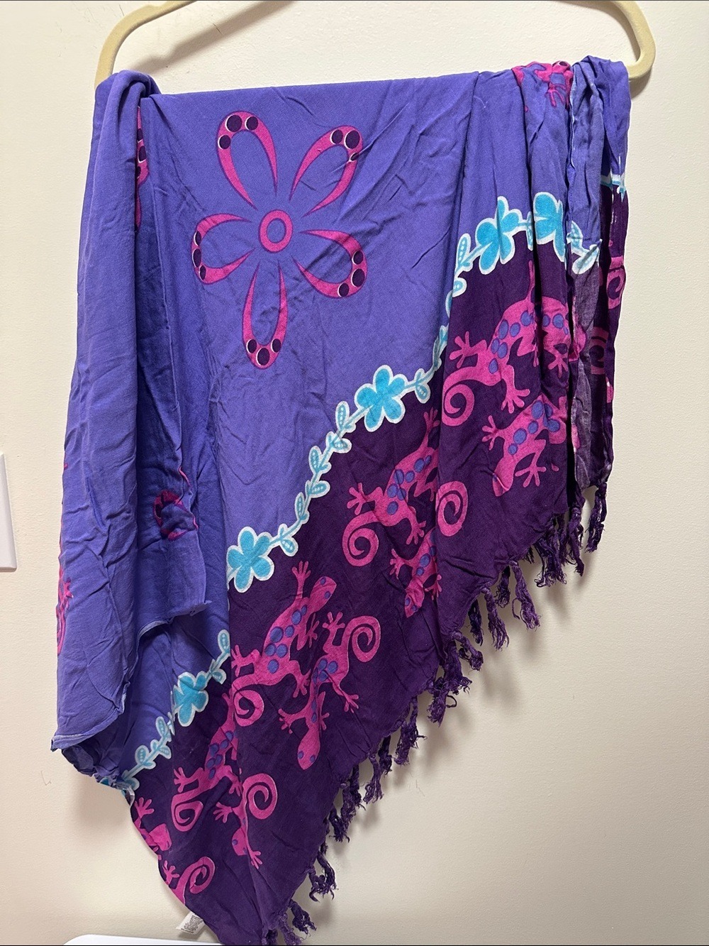 Purple Floral & Geckos Wrap bathing suit cover-up